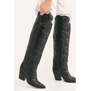 Free People X Jeffrey Campbell Deja Black Quilted Over the Knee Boots Heels Sz 6